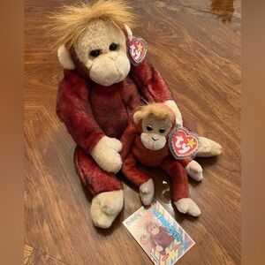 Ty Beanie Baby Buddy Schweetheart the orangutan set of 2 bonus collector card